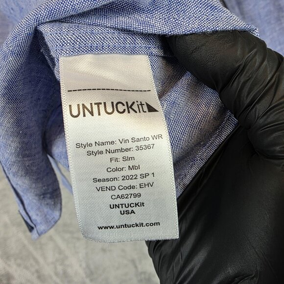 UNTUCKit Shirt Mens Medium Blue Linen Slim Fit Vin Santo WR Wrinkle Resistant - Picture 8 of 12